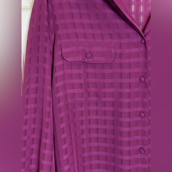 LIZ BAKER Women’s Plus Size Blousr Collared Long Sleeve Sheer Gingham Size 18W - Picture 5 of 9